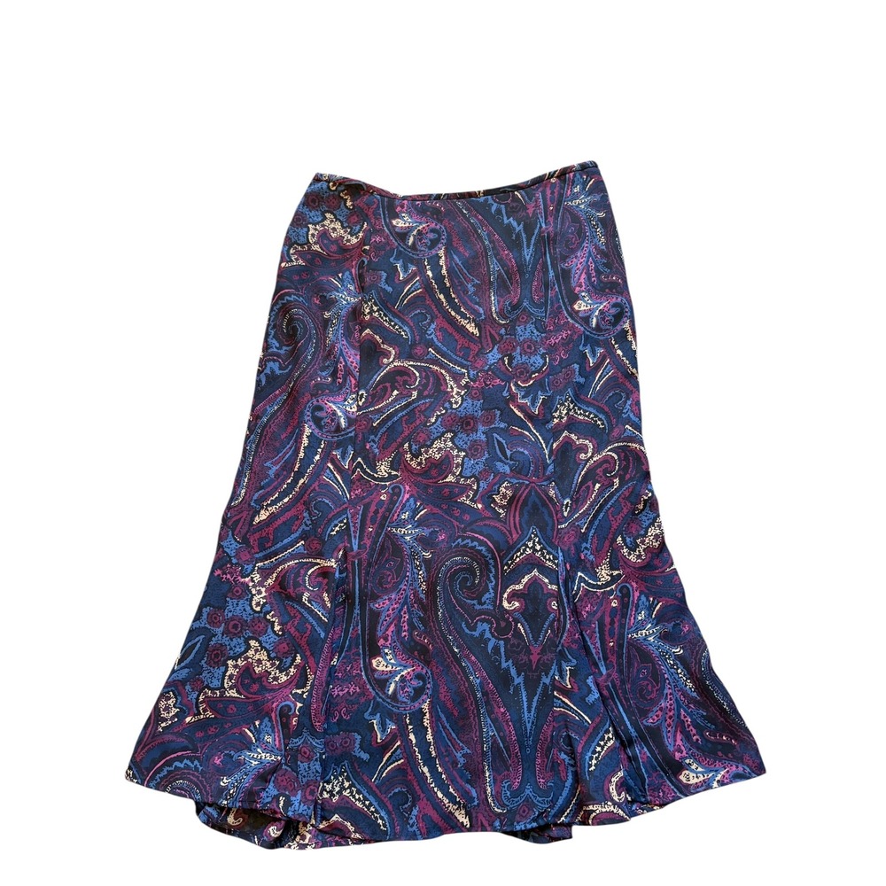 Rena Rowan Women's Size 12 Paisley A-Line Midi Skirt Blue Purple Boho Y2K